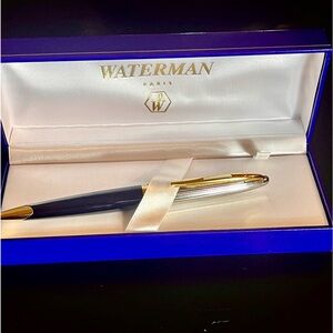 WATERMAN Rare Carène Deluxe 18k Trim Lined Silver/Black  Ballpoint Pen in Box